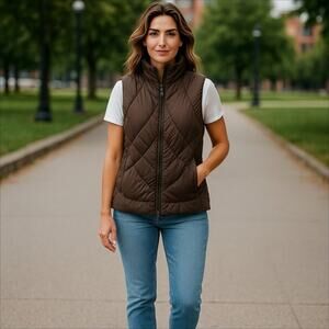 NINE WEST ADORABLE BROWN LIGHTWEIGHT PUFFY VEST SIZE S